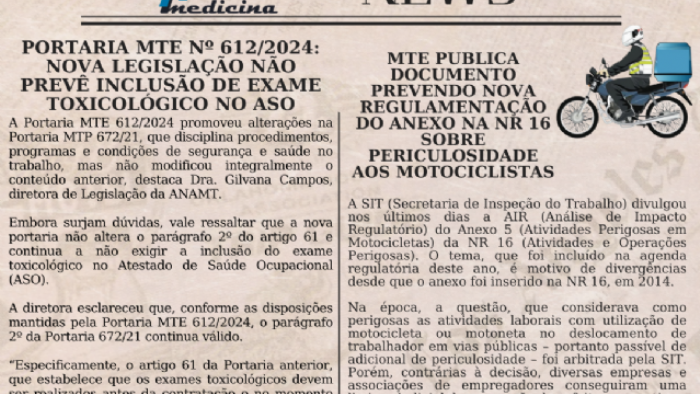 Imagem de A Portaria MTE nº 612/2024, que alterou normas de segurança e saúde no trabalho, mantém a não obrigatoriedade de incluir o exame toxicológico no Atestado de Saúde Ocupacional (ASO), conforme estipulado anteriormente pela Portaria MTP 672/21.