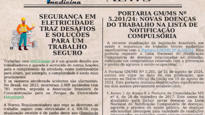 Imagem de  A atualização da Portaria GM/MS Nº 5.201/24 inclui novas doenças ocupacionais na Lista Nacional de Notificação Compulsória, reforçando a gestão e prevenção de agravos à saúde no trabalho.